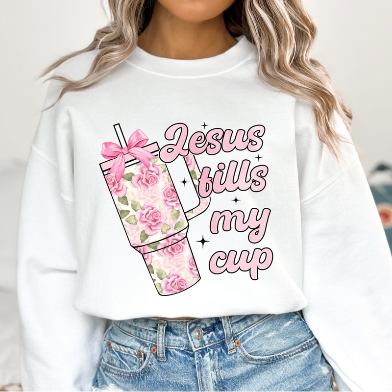 Jesus Fills My Cup Png, Coquette png, Trendy Christian png, Pink Bow png, Social Club png, Digital Download Png, Bible Verse Shirt Design.jpg