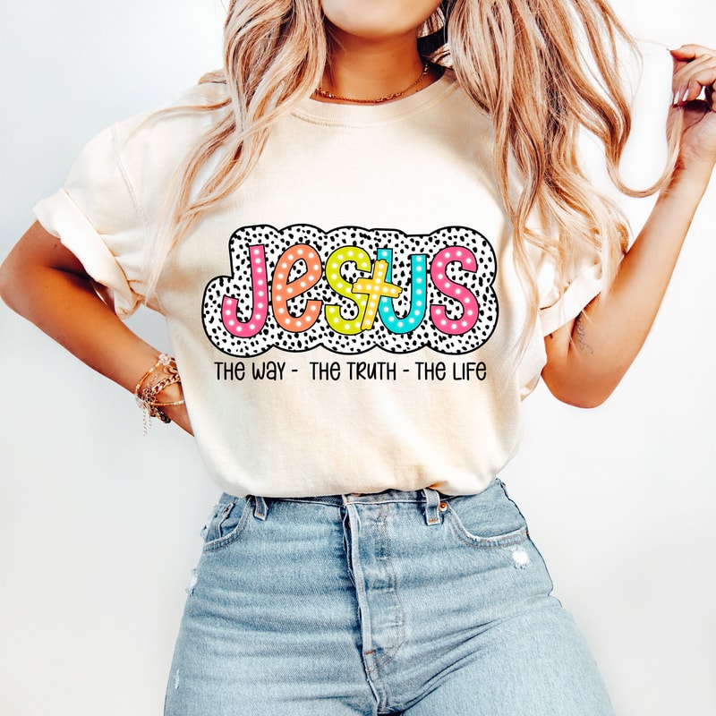 Jesus PNG, Glitter Christian PNG, Digital Download Png, Bright Doodle, Dalmatian Dots, Groovy Mama png, Mom Shirt Design, Pray on It Png.jpg