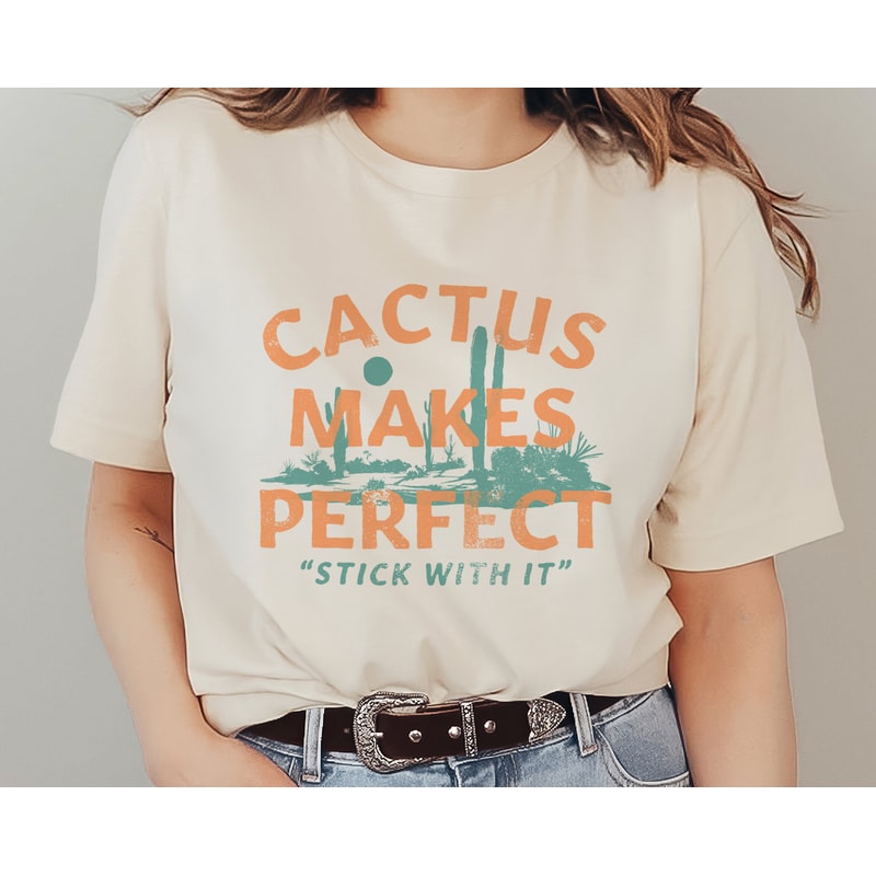 Cactus Makes Perfect T-Shirt Funny Pun Cowboy Western Country Desert Moon & Stars Retro Vintage Graphic Tee Design.jpg