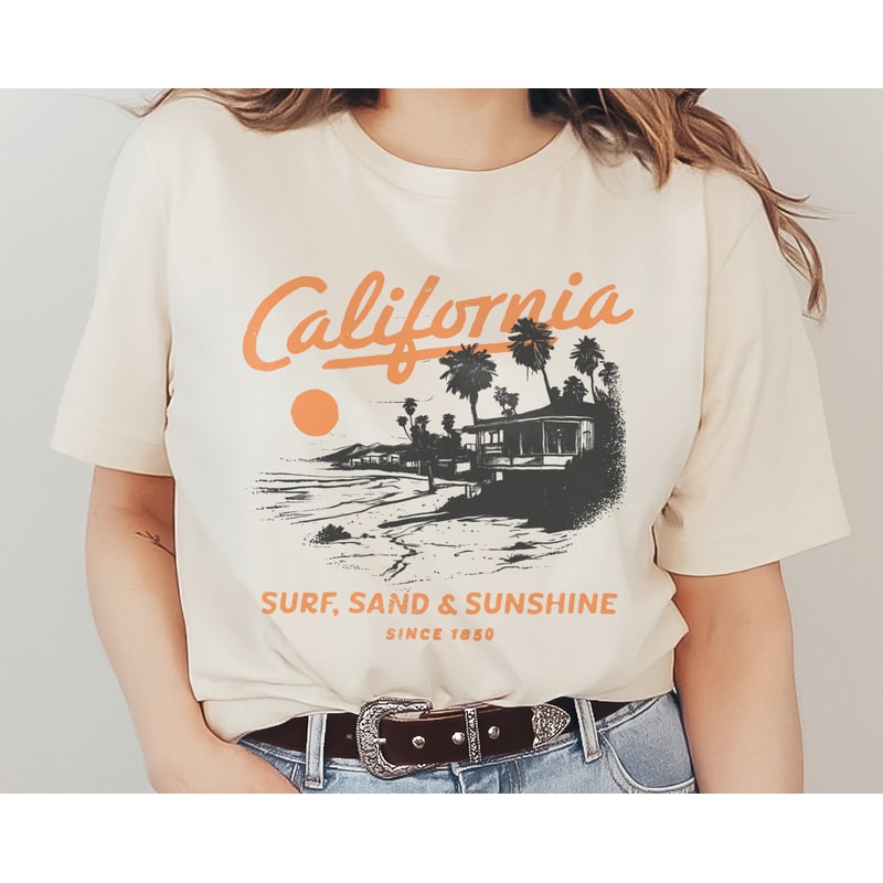 California T-Shirt Retro Vintage Vacation Destination Summer Surf Beach Sunset Western Boho Hippie Graphic Tee Design Unisex Men's Women's.jpg