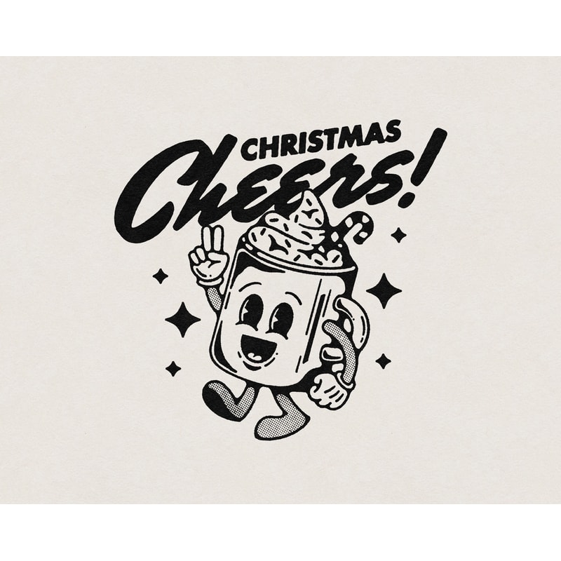 Christmas Cheers, Cute Distressed Retro Vintage Hot Chocolate Drink Christmas Mascot SVG and Transparent PNG Digital Download.jpg
