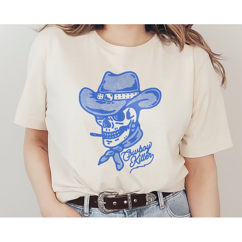 Cowboy Killer Graphic T-Shirt Western Outlaw Skull American Country USA Illustration Retro Vintage Unisex Men's Women's Tee.jpg