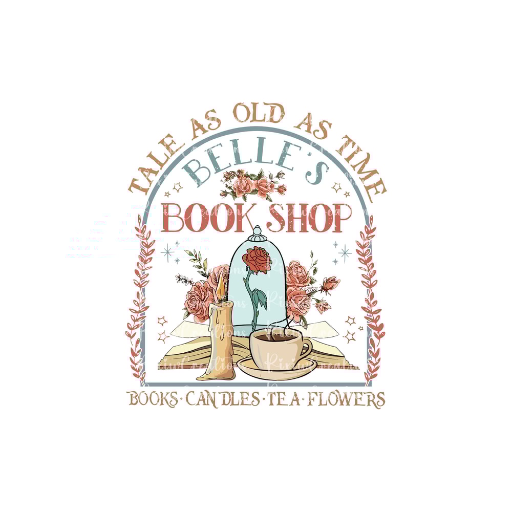 Retro Tale As Old As Time Belle's Book Shop Png, Retro Belle Png, Retro Beauty and the Beast Png, Belle Princess Book Shop Png, Only Png.jpg