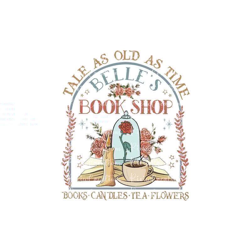 Retro Tale As Old As Time Belle's Book Shop Png, Retro Belle Png, Retro Beauty and the Beast Png, Belle Princess Book Shop Png, Only Png.jpg