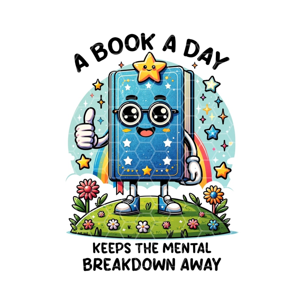 A Book A Day Keeps The Mental Breakdown Away Png, Read Book More Png, Bookworm Gift, Librarian Gift, Book Lover Png, Retro Bookish Png.jpg