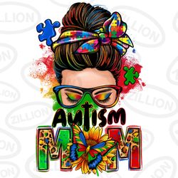 autism mom messy bun png sublimation design download, autism