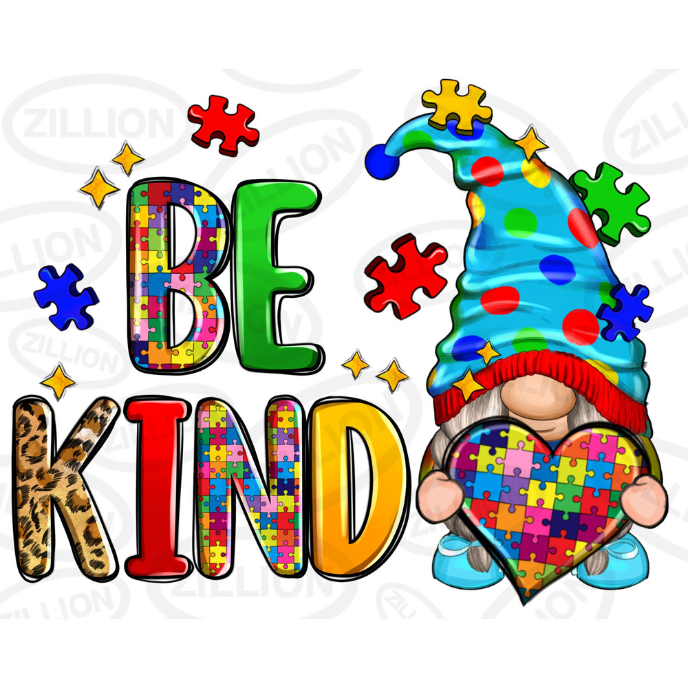 Be kind Autism gnome png sublimation design download, Autism Awareness png, Autism puzzle pieces png, sublimate designs download.jpg