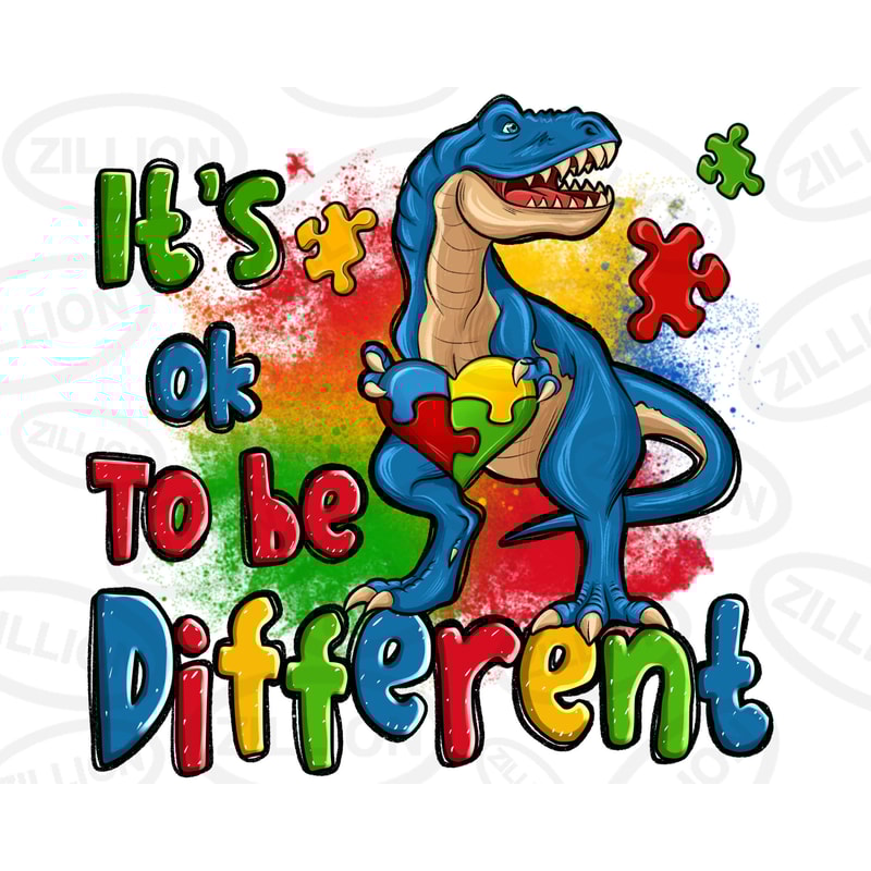 It's ok to be different Autism T-rex png sublimation design download, Autism Awareness png, Autism png, Autism heart png, sublimate download.jpg