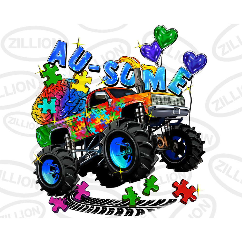 Monster truck au-some png sublimation design download, Autism Awareness png, Autism truck png, sublimate designs download.jpg