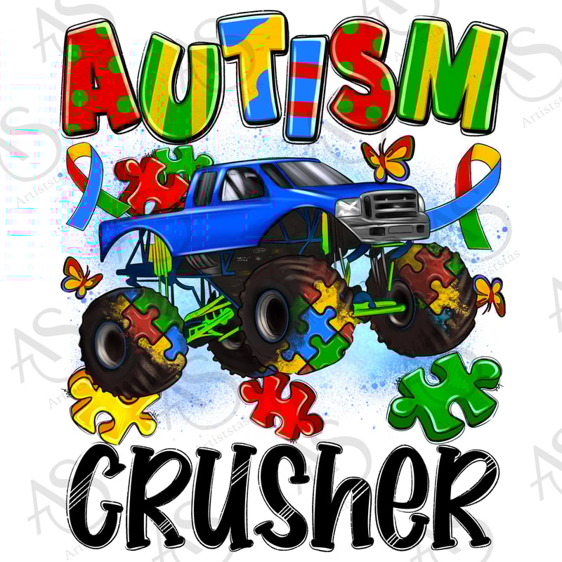 Autism crusher png sublimation design download, Autism Awareness png, Autism png, monster truck png, sublimate designs download.jpg