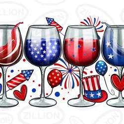 american wine glasses png sublimation design download, american flag png