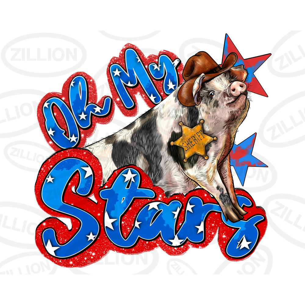 Oh my stars pig png sublimation design download, Independence Day png, 4th of July png, hand drawn pig png, sublimate designs download.jpg