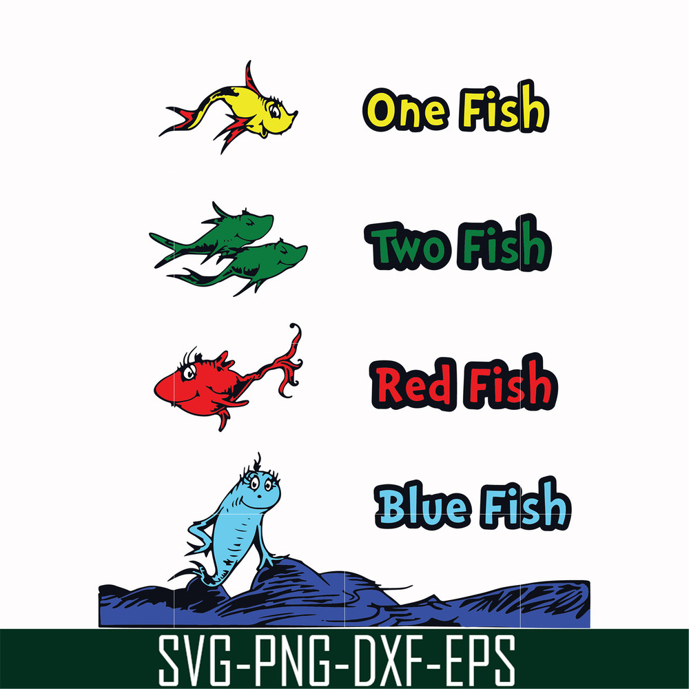 DR00038-One fish two fish red fish blue fish svg, png, dxf, eps file DR00038.jpg