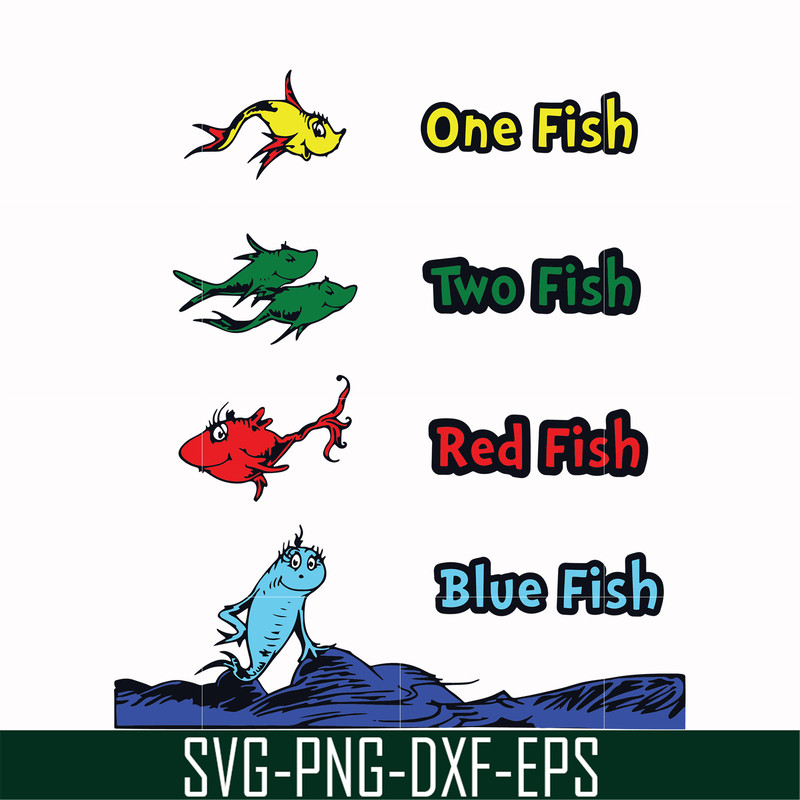 DR00038-One fish two fish red fish blue fish svg, png, dxf, eps file DR00038.jpg