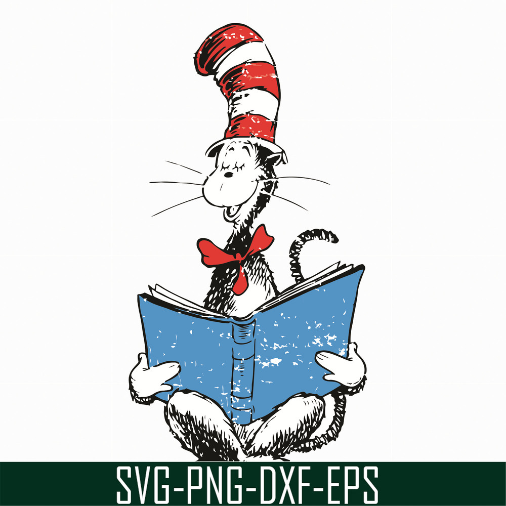 DR05012118-The cat reading book svg, The cat in the hat by dr seuss svg, dr svg, png, dxf, eps file DR05012118.jpg