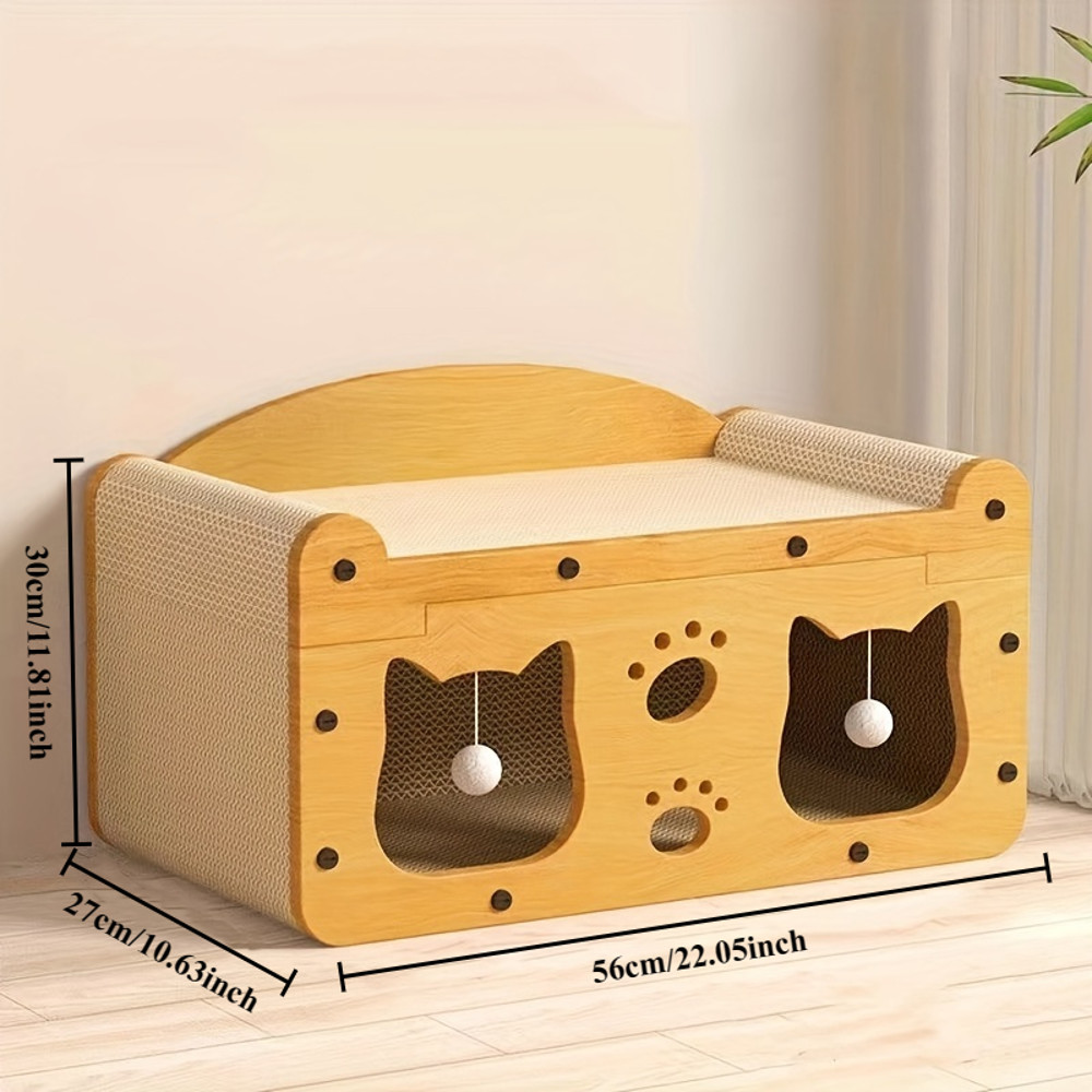 Cat Scratch Sofa with Durable Cardboard Nest & Interactive Toys for Indoor Cats