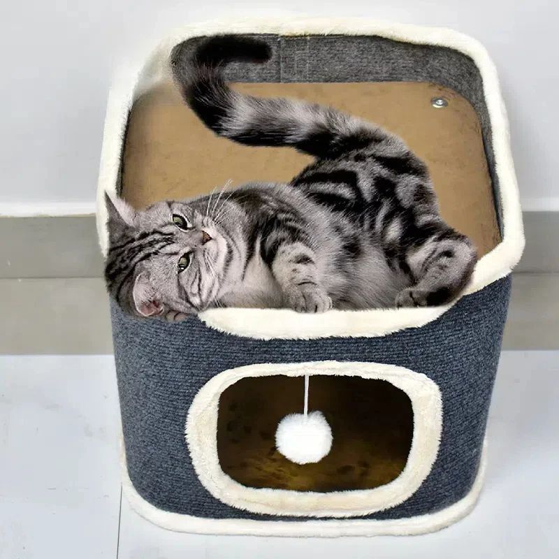 3Tier Cat Bed  Pet House Covered Cave With Soft Mat  Fluffy Ball 4