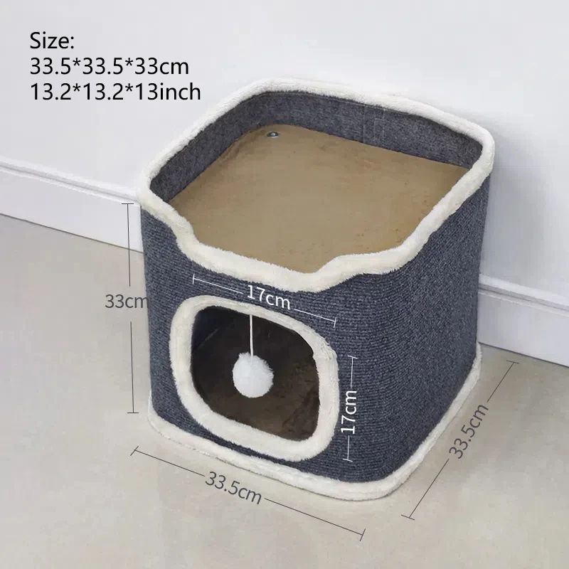 3Tier Cat Bed  Pet House Covered Cave With Soft Mat  Fluffy Ball 6