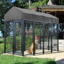 heavy duty large dog kennel pet welded metal playpen animal cage with roof cover, outdoor indoor pet run enclosure house
