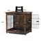 Large Elevated Dog Crate Wooden End Table, Rustic Indoor Pet House with Double Door & Removable Tray