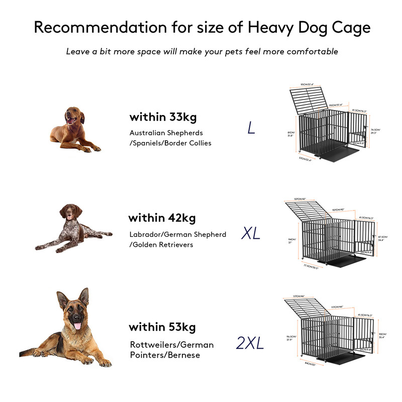 Heavy Duty Dog Crate with 4 Lockable Wheels & Removable Tray – 3 Doors Metal Pet Kennels Cage Playpen for Powerful Dogs