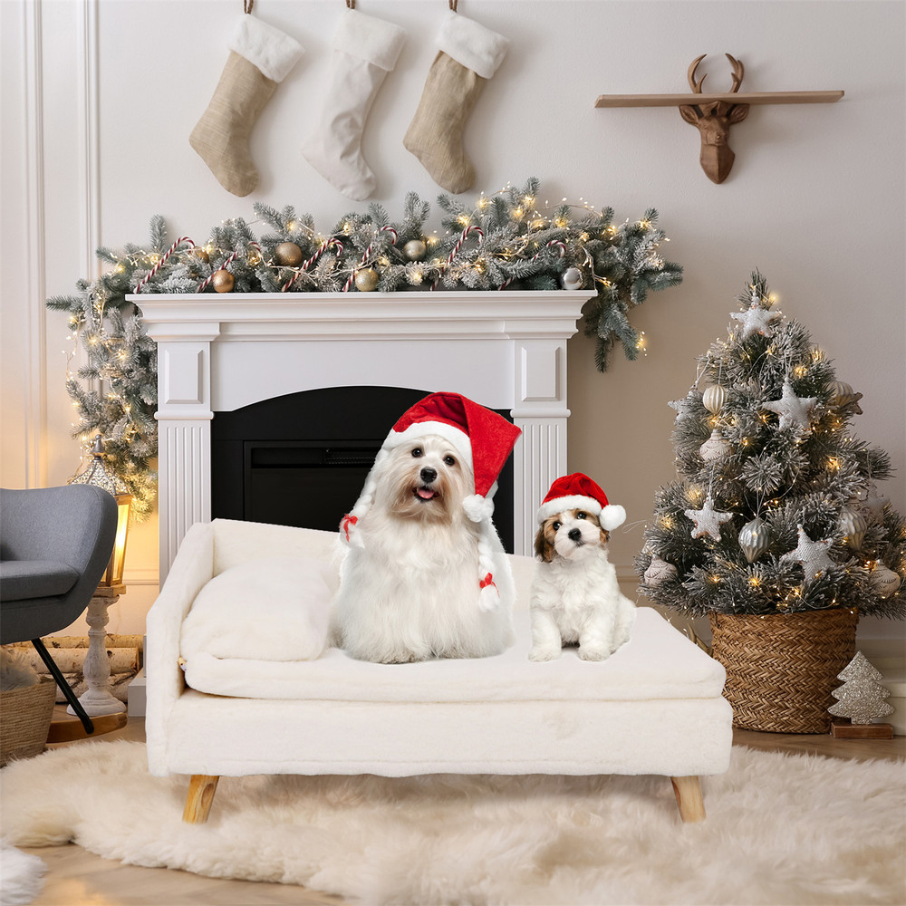 Elevated Pet Bed with Cushion Mattress & Sturdy Wood Legs, Waterproof Cozy Nordic Pet Stool for Small Dogs & Kittens