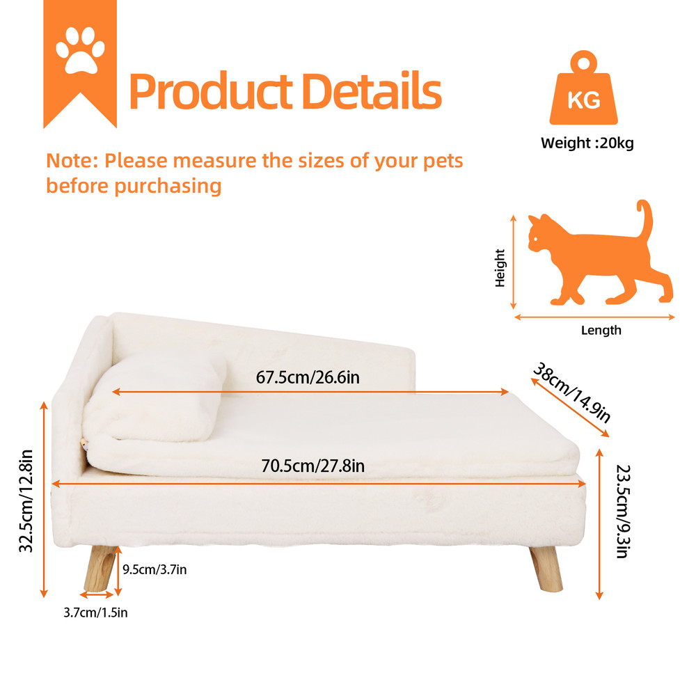 Elevated Pet Bed with Cushion Mattress & Sturdy Wood Legs, Waterproof Cozy Nordic Pet Stool for Small Dogs & Kittens