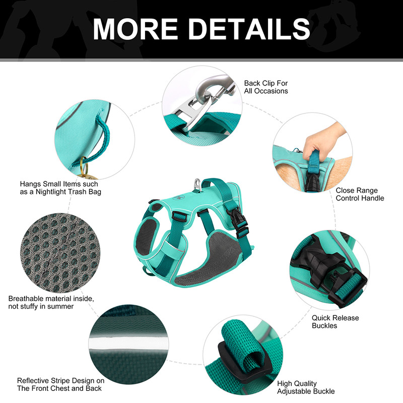 Mesh Breathable Dog Harness, Nylon Reflective Pet Training Vest, Adjustable, Durable for Small, Medium, Large Dogs