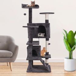 sturdy cat tree tower, activity center, large playing house, condo for rest, climbing, scratching, cats furniture