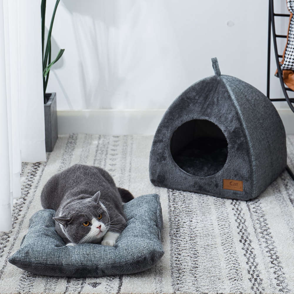 New Triangular Enclosed Cat House Warm Plush Pet Bed For Deep Sleep Cozy Shelter For Cats And Small 1