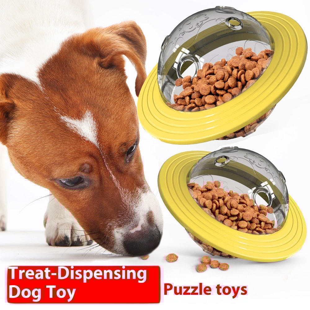 Chew Proof Flying Saucer Dog Toy Unbreakable UFO Treat Dispenser Wobble Ball Food Feeder For Powerf