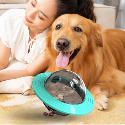 Chew Proof Flying Saucer Dog Toy, Unbreakable UFO Treat Dispenser, Wobble Ball Food Feeder for Powerful Chewers