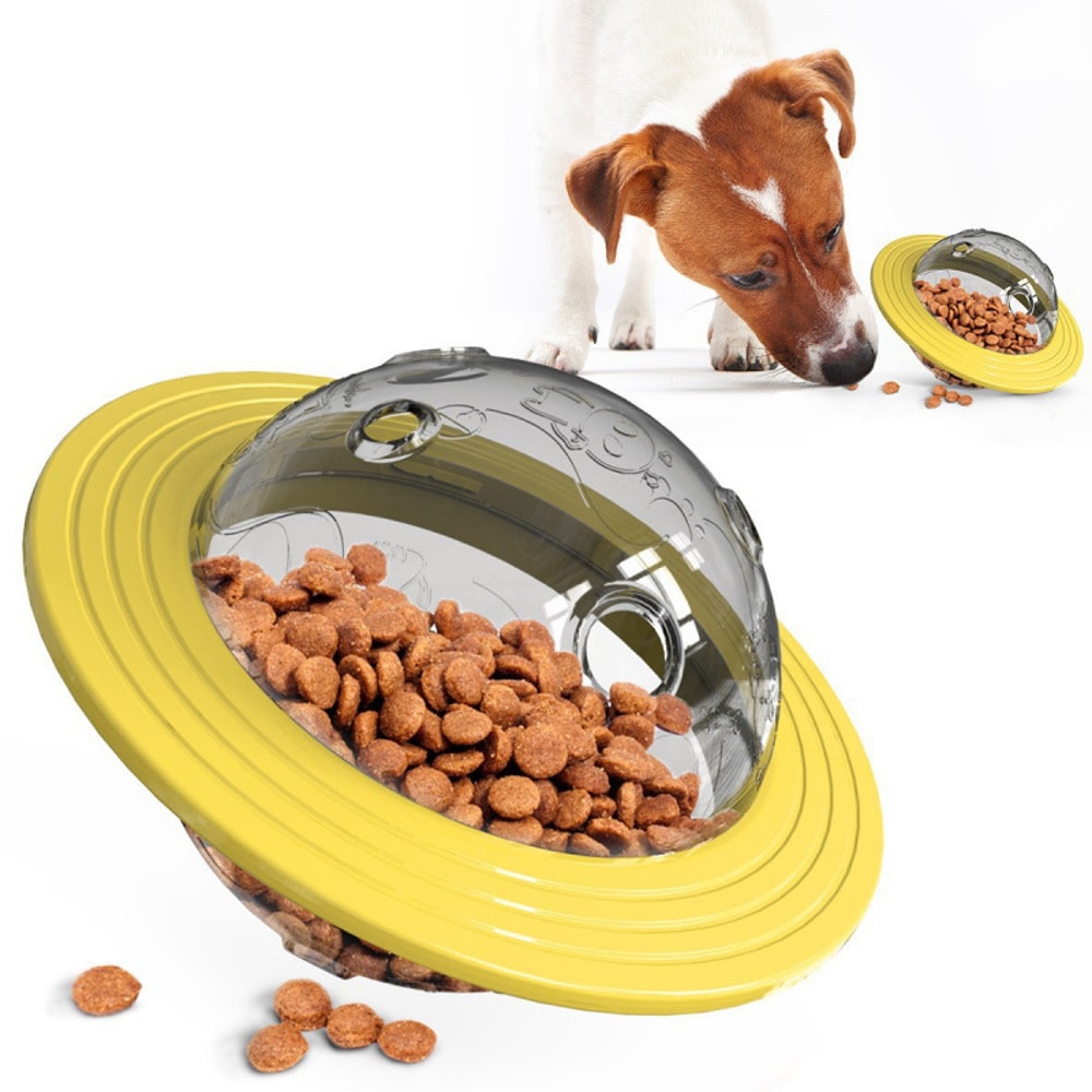 Chew Proof Flying Saucer Dog Toy Unbreakable UFO Treat Dispenser Wobble Ball Food Feeder For Powerf