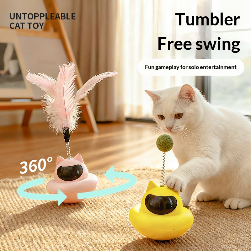 Suction Cup Cat Teaser Feather Toy For Self Play Boredom Relief Tumbler Base Wand For Lazy Owner In