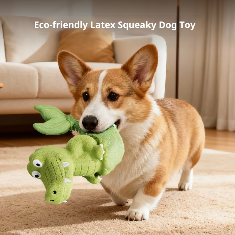 Squeaky Alligator Dog Toy Natural Latex Chew Resistant Design Teeth Cleaning Fun For Small Medium D 0