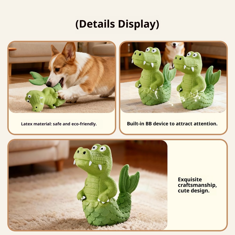 Squeaky Alligator Dog Toy Natural Latex Chew Resistant Design Teeth Cleaning Fun For Small Medium D 2