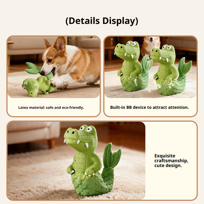 Squeaky Alligator Dog Toy Natural Latex Chew Resistant Design Teeth Cleaning Fun For Small Medium D 2