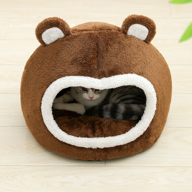 Funny Cat Bed Warm Pet House Soft Long Plush Kitten Lounger Cushion Small Dogs Tent Cave Beds For C 2