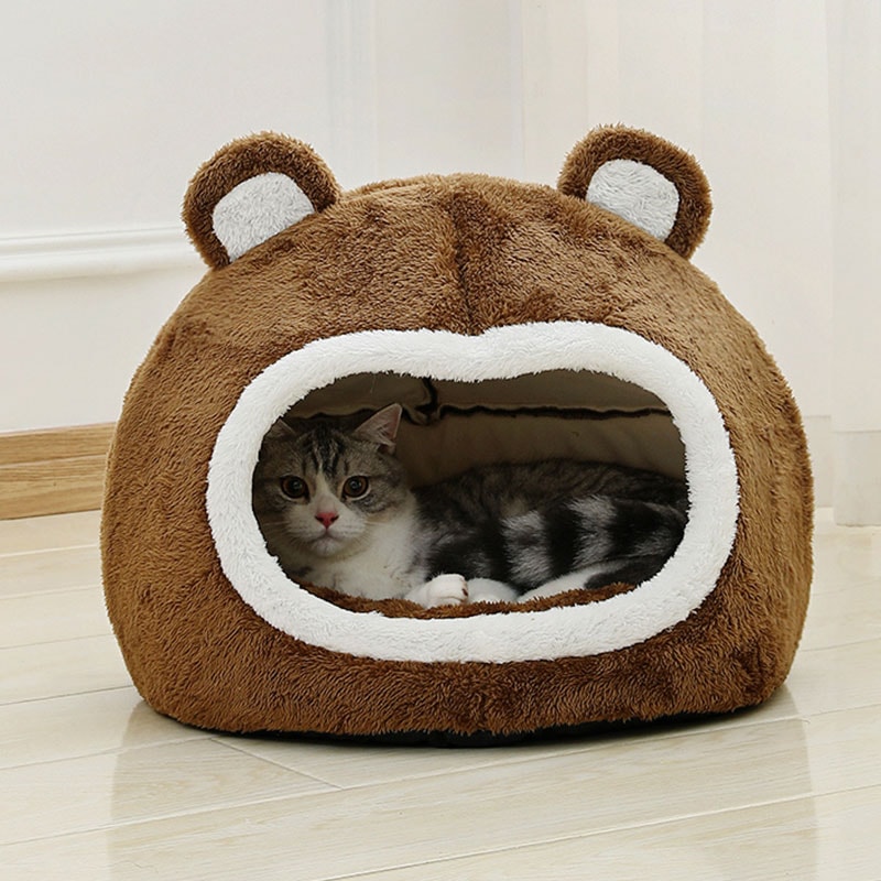 Funny Cat Bed Warm Pet House Soft Long Plush Kitten Lounger Cushion Small Dogs Tent Cave Beds For C 3