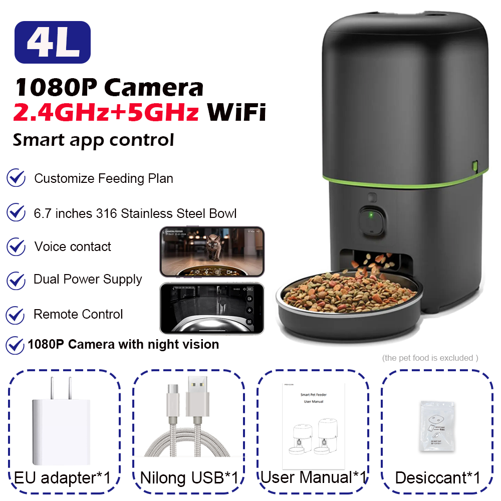 Smart Automatic Cat Feeder Camera Pet 24G 5G WiFi Cat Food Kibble Dispenser Tuya App Auto Feeder Fo 7