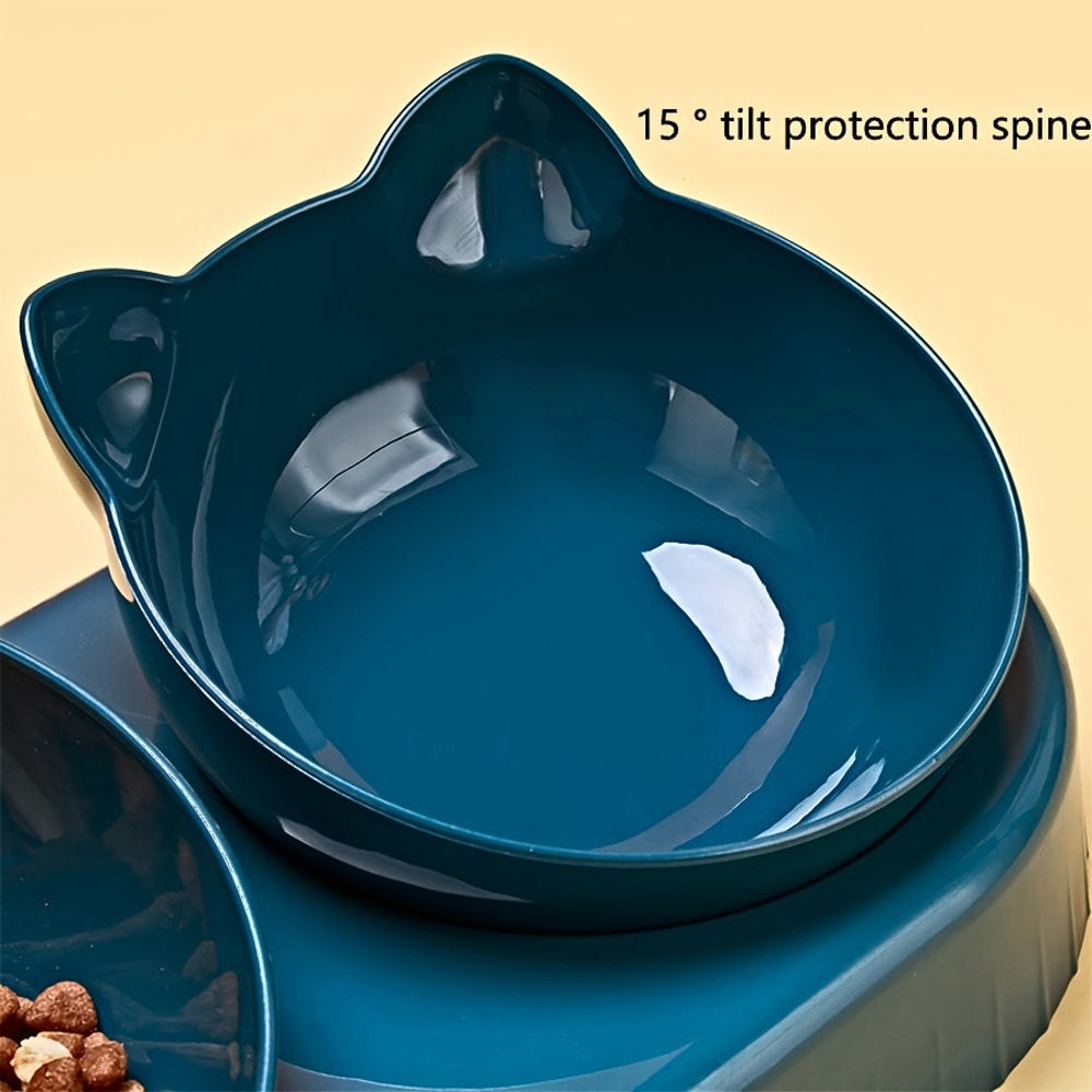 Ear Design Tilted Cat Water And Food Bowl Set With Gravity Water Bottle Pet Bowls With Water Feeder 3