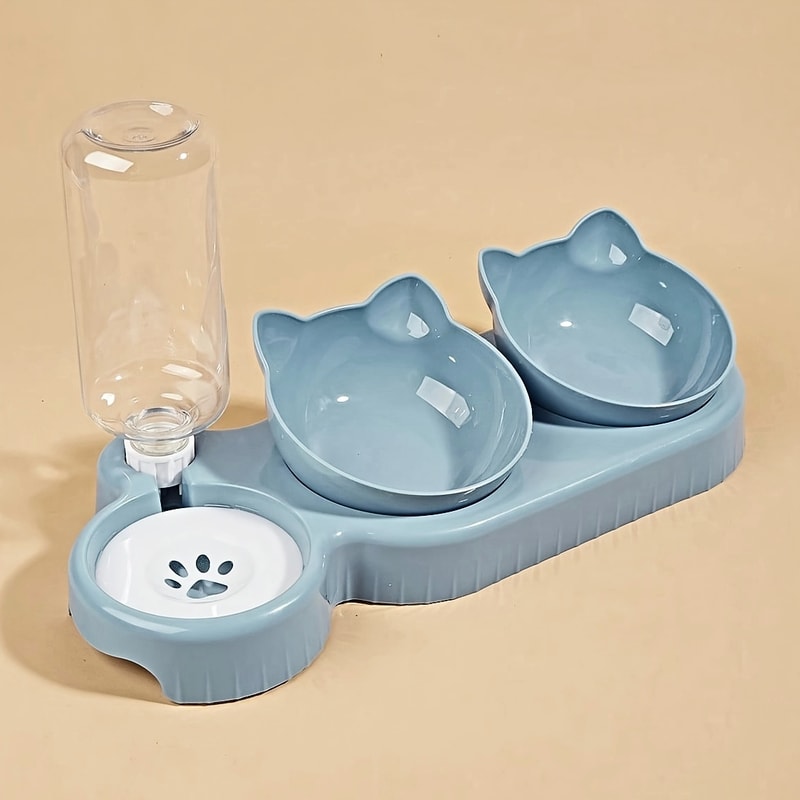 Ear Design Tilted Cat Water And Food Bowl Set With Gravity Water Bottle Pet Bowls With Water Feeder 6