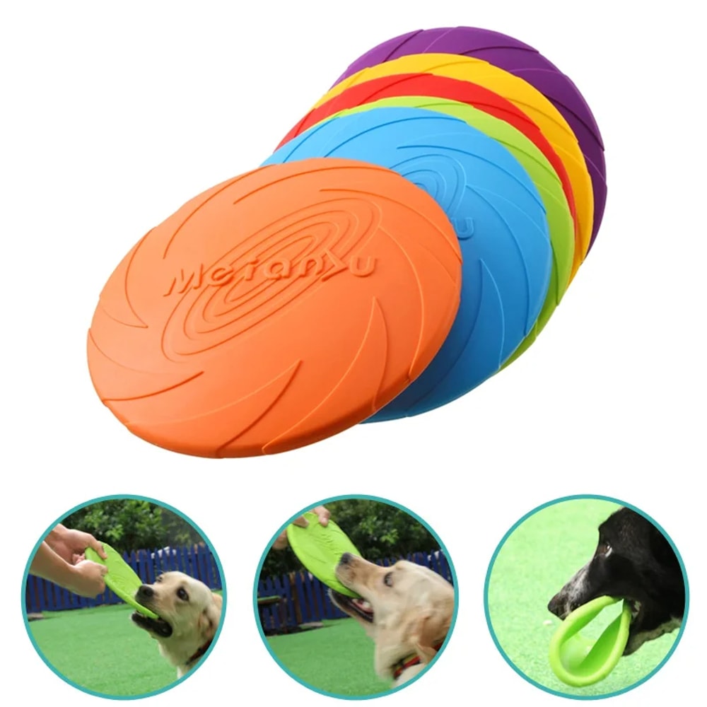 Durable Dog Toy Flying Disc Silicone Resistant To Bite Marks Outdoor Training Fun 0