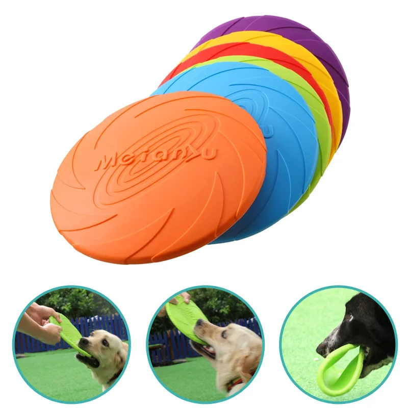 Durable Dog Toy Flying Disc Silicone Resistant To Bite Marks Outdoor Training Fun 0