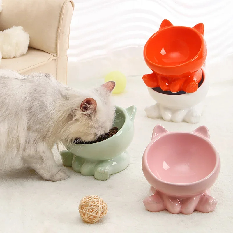 Pet Accessories Ceramic Dog Bowl High Feet Cat Bowl Cute Water Bowl Cervical Spine Protection 1