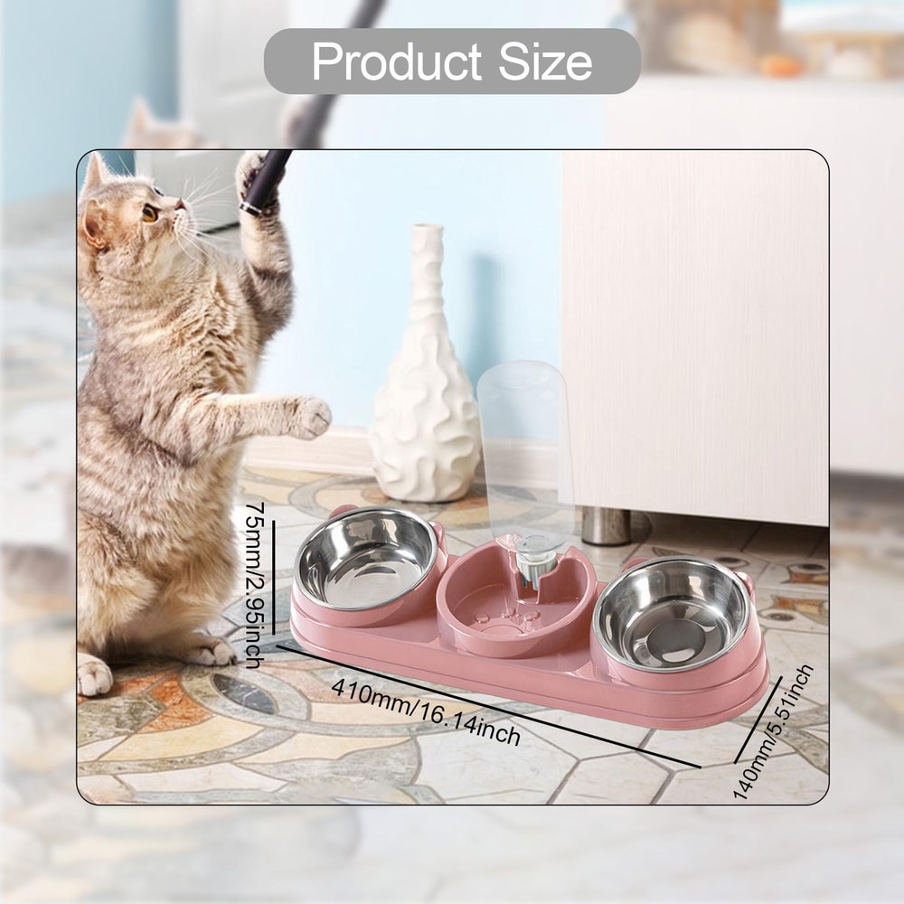 3in1 Triple Cat Bowl Pet Food And Water Bowl Tilted At 15 For Wet And Dry Food 4