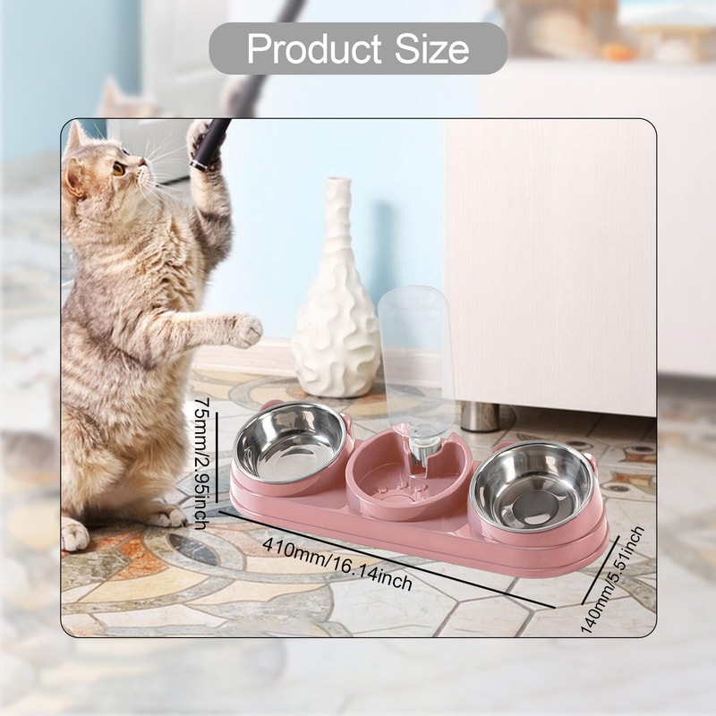 3in1 Triple Cat Bowl Pet Food And Water Bowl Tilted At 15 For Wet And Dry Food 4