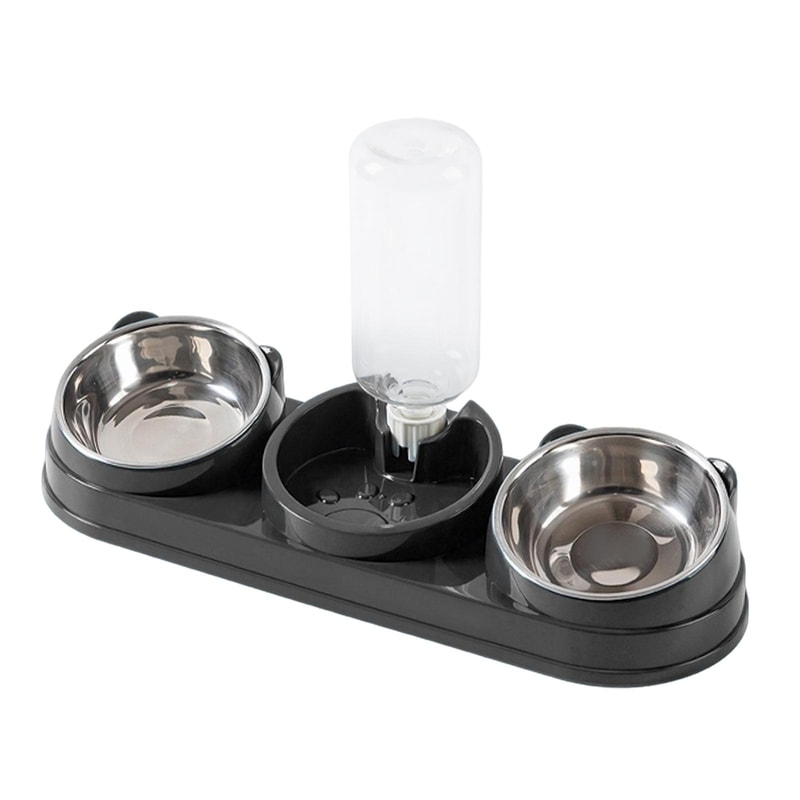 3in1 Triple Cat Bowl Pet Food And Water Bowl Tilted At 15 For Wet And Dry Food 6