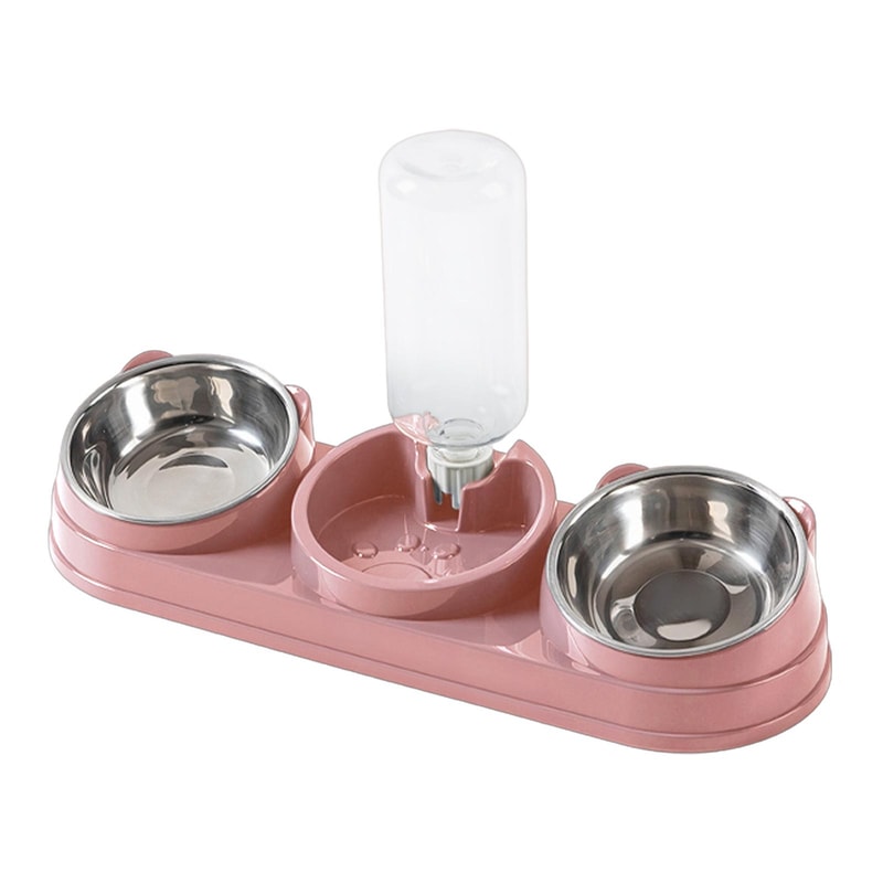 3in1 Triple Cat Bowl Pet Food And Water Bowl Tilted At 15 For Wet And Dry Food 7
