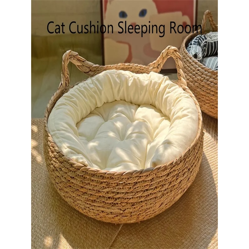HandWoven Rattan Cat Nest Removable Warm Pad For All Seasons Washable Winter Pet Supplies 1